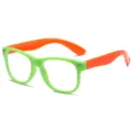 Kinder Blaulichtfilter Brille mit gruenem Gestell und orangen Buegeln fuer Kinder. - Grüner Rahmen Orangene Beine