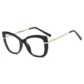 Trendy diamond-cut blue light blocking glasses for women, chic black and gold frame optical eyewear. - Black Frame Gold Legs Anti-Blue Light (C1)