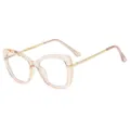 Women Fashion Anti-Blue Light Glasses TR90 Full Frame Diamond Cut Clear Pink Frame - Transparent Light Tea Gold Legs Anti-Blue Light (C2)