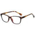 Stylish tortoise shell anti blue light glasses with TR90 square frame and spring temples. - Tea Leopard C3