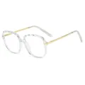 Clear faceted frame glasses with gold metal temples, trendy anti-blue light eyewear variant. - Transparent White C4