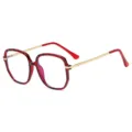 Occhiali retro anti-luce blu con montatura sfumata rossa e stanghette sottili dorate. - Montatura Vinaccia C2