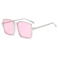 Lunettes de soleil carrées oversize avec monture transparente, verres roses et branches métalliques. - Monture Argentée Verre Rose C4