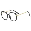 Eleganti occhiali bluelight geometrici neri con sottili aste in metallo dorato giornaliero. - Montatura Nero Lucido C1