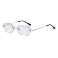 Fashion polygonal frameless sunglasses with blue-pink gradient lenses and gold metal frame. - Gold Blue Pink Gradient C10