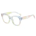 Monture de lunettes carrée transparente rétro avec motif aquarelle pastel anti-lumière - Monture arc-en-ciel anti-lumière bleue C9