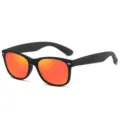 Unisex polarized retro sunglasses with black frame and colorful red mirrored lenses for driving. - Matte Black Frame Red Mirrored C9