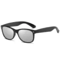 Classic black frame sunglasses with silver mirrored lenses, stylish and retro design for daily wear. - Glossy Black Frame Silver Mirrored C8