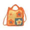 Borsa a tracolla da donna in maglia lavorata a uncinetto con motivi floreali colorati chic - arancio-rosso