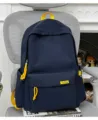 Korean simple style solid color large capacity school backpack for students and teenagers. - No Pendant / Blue