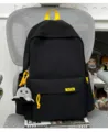 Casual solid color school backpack for students, large capacity Harajuku style daypack. - With Pendant / Black