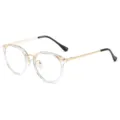 Clear frame half-metal optical glasses with gold accents and black temple tips. - Transparent White Gold Plain Lenses C11