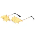 Bat wing rimless sunglasses yellow lens fashion eyewear for street snap party cosplay. - Gold Frame Yellow Lens C5