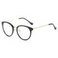 Stylish round anti-blue light glasses with black frame and gold metal temples, variant 1. - Glossy Black Frame Gold Anti-Blue Light C5