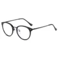 Black round anti-blue light glasses with semi-metal and TR90 frame for stylish daily optical wear. - Black Frame Black Temple Plano