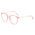 Stylish pink transparent frame glasses with gold metal temples for daily optical wear. - Trans Pink Frame Gold Temples Blue Light Blocking C16
