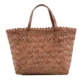 Brown woven tote bag with faux leather handles, stylish casual handbag for women spring daily use. - Dark Brown