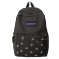 Canvas backpack with striped top and star front pocket, large student school bag. - Without Pendant / Black