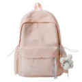 Bonita mochila rosa con bordado de lazo, gran mochila casual y práctica para estudiantes hoy. - Rosa