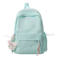 Mochila escolar verde menta con bordado de lazo y bonito colgante de oso de peluche. - Sin Colgante / Verde