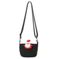 Schwarze Umhängetasche Detail, verstellbarer Riemen, Fronttasche mit niedlichem Weihnachtsmann. - Einzelne Tasche / Schwarz