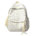 Cute star print canvas backpack for school girls, casual large capacity daily book bag. - L / White