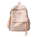 Pink star print backpack cute student school bag large capacity casual daypack for girls. - L / Pink