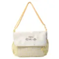 Bolso bandolera de cuadros lindo con tierno bordado de gato para uso diario estudiantil - Sin Colgante / Amarillo