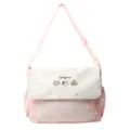 Bolso bandolera de cuadros rosas con bonito bordado de gato, correa ajustable y gran compartimento. - Sin Colgante / Rosa