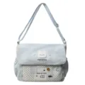 Cute blue polka dot canvas messenger bag for girls, casual adjustable shoulder school bag. - Blue
