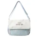 Lindo bolso de hombro a cuadros azules para estudiantes, estilo dulce bolsa escolar. - Azul