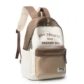 Modischer zweifarbiger Canvas-Rucksack für Schüler, große Kapazität Schultasche Design - Einzelne Tasche / Cremeweiß mit Braun