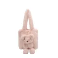Detailed view of the cute pink plush tote bag with a soft animal plush design feature. - Pink