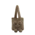 Cute plush tote bag for women, soft fluffy shoulder bag with cute cartoon bear design. - Coffee
