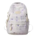 Vue détaillée du joli sac à dos d'école à motif d'étoiles avec poches et fermetures. - Sac Unique / Violet