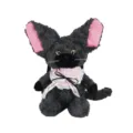 Close-up detail of the cute dark gray plush backpack featuring big pink ears and ribbon. - Style Three (Dark Gray Long Ear) / L