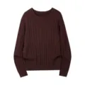Men's brown cable knit crew neck sweater casual long sleeve pullover winter warm stylish top. - M / Tops / Coffee