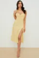 Women's Elegant Yellow Floral Spaghetti Strap Split Midi Dress Summer Sexy Casual Sundress - S / Dark Yellow