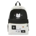 Mochila de lona de lunares estilo japonés lindo gato bordado bolsa escolar informal para estudiantes - Negro