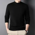 Heren Zwart Fleece gevoerd Kol Trui Winter Warm Gebreide Kleding Hoofdaanzicht Weergave - M / Zwart