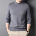 Heren half hoge kraag dik gebreide trui fleece gevoerd winter warme grijze toppen - M / Middelgrijs