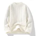 New autumn winter fashion unisex cable knit pullover sweater casual loose Korean style white - M / White