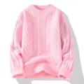 Maglione rosa a trecce per donna uomo largo casual manica lunga top invernale - Rosa