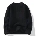 Classic black cable knit sweater for men and women, loose casual pullover for autumn winter. - M / Black