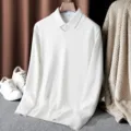 Casual solid white V-neck knit sweater for men and women, classic comfortable long sleeve top. - White
