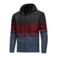Men's winter fleece lined color block knitted hooded zip up cardigan thick sweater - M / Gray