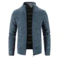 Gilet zippé homme col montant, pull d'hiver épais chaud doublé polaire tricot. - Gris Bleu