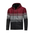 Men's fleece lined colorblock knitted zip up hoodie sweater with adjustable drawstring hood. - M / Red