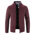 Gilet en tricot doublé polaire pour homme automne hiver col montant fermeture éclair manteau - M / Hauts / Bordeaux