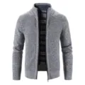 Gilet cardigan en tricot pour homme col montant fermeture éclair et doublure carreaux - M / Hauts / Gris clair